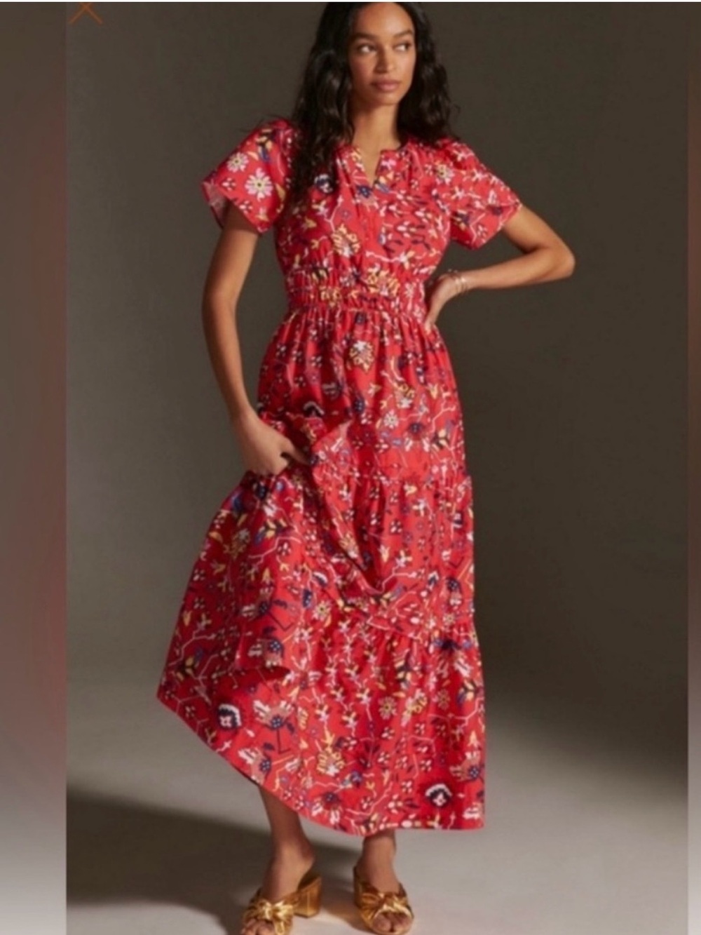 Anthropologie Somerset Maxi Dress in Red Geometric Floral